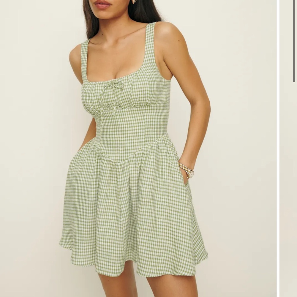 NWT Reformation Green Checkered Mini Dress